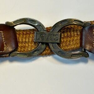 Levi's Woven Belt Horseshoe Buckle Brown Leather Accents Boho Western Stretch -L